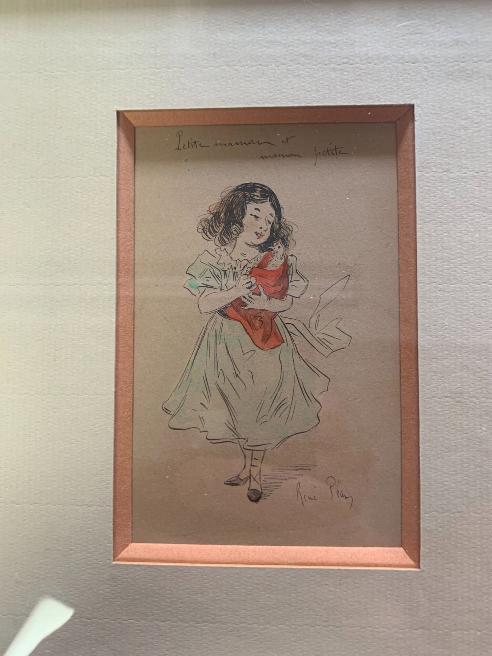 Children Games - Art by R. Pean (1922) 2.5x4 French Original Signed Guache Framed - 3