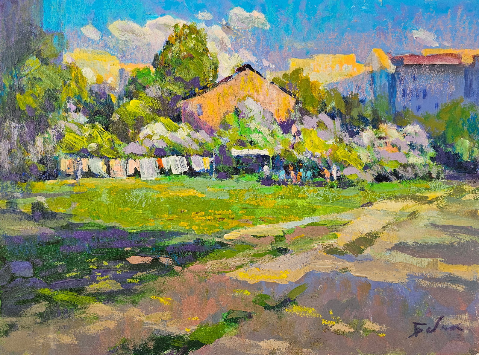 Acrylic painting native yard Vyacheslav Petrovich Babac: Title: Acrylic painting native yard Vyacheslav Petrovich Babac Description: 412BA Painter: Vyacheslav Petrovick Babac Size: 30x40 cm/ 11.81x15.74 inches Components: Acrylic, cardboard Original paintin