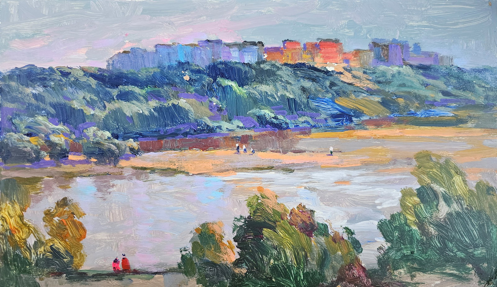 Acrylic painting on the river Vyacheslav Petrovich Babac: Title: Acrylic painting on the river Vyacheslav Petrovich Babac Description: 426BA Painter: Vyacheslav Petrovick Babac Size: 29x49 cm/ 11.41x19.29 inches Components: Acrylic, cardboard Original painti