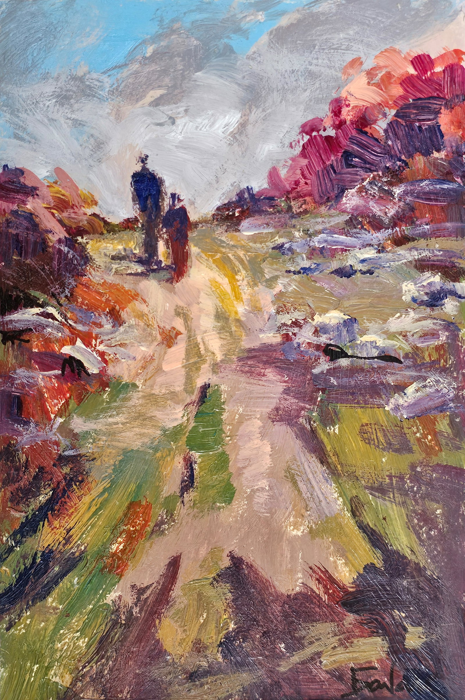 Acrylic painting on the way home Vyacheslav Petrovich Babac: Title: Acrylic painting on the way home Vyacheslav Petrovich Babac Description: 449BA Painter: Vyacheslav Petrovick Babac Size: 26x17 cm/ 10.23x6.69 inches Components: Acrylic, cardboard Original pain