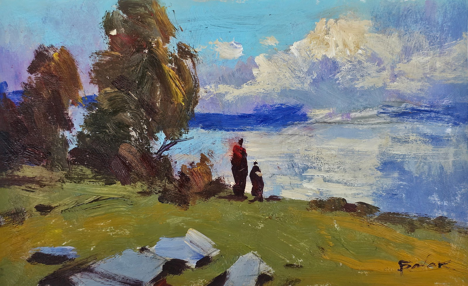 Acrylic painting on the way home Vyacheslav Petrovich Babac: Title: Acrylic painting on the way home Vyacheslav Petrovich Babac Description: 450BA Painter: Vyacheslav Petrovick Babac Size: 16x26 cm/ 6.29x10.23 inches Components: Acrylic, cardboard Original pain