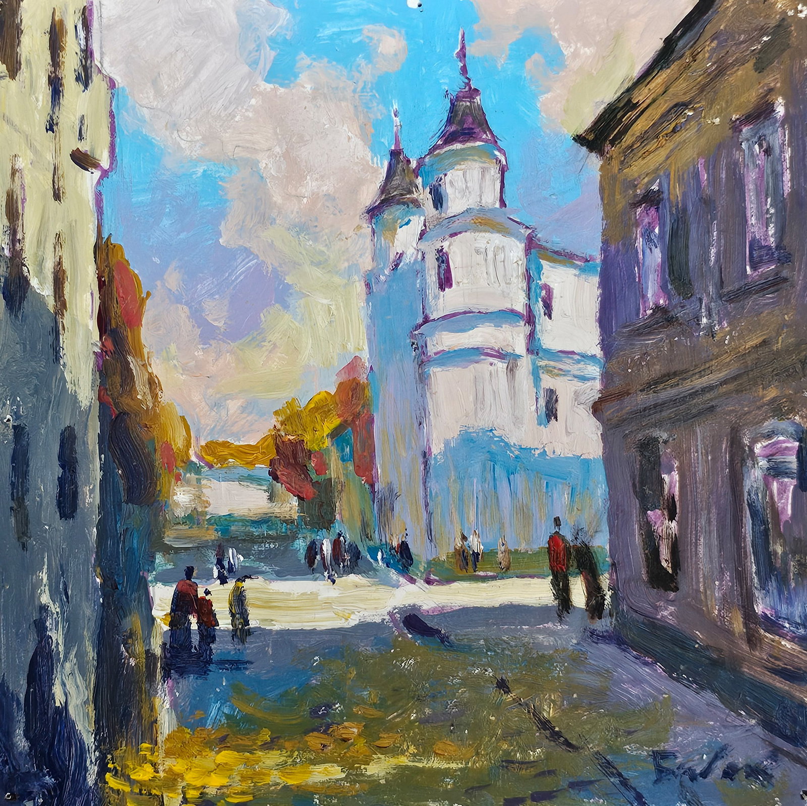 Acrylic painting an alley in the city center Vyacheslav Petrovich Babac (1 of 10)