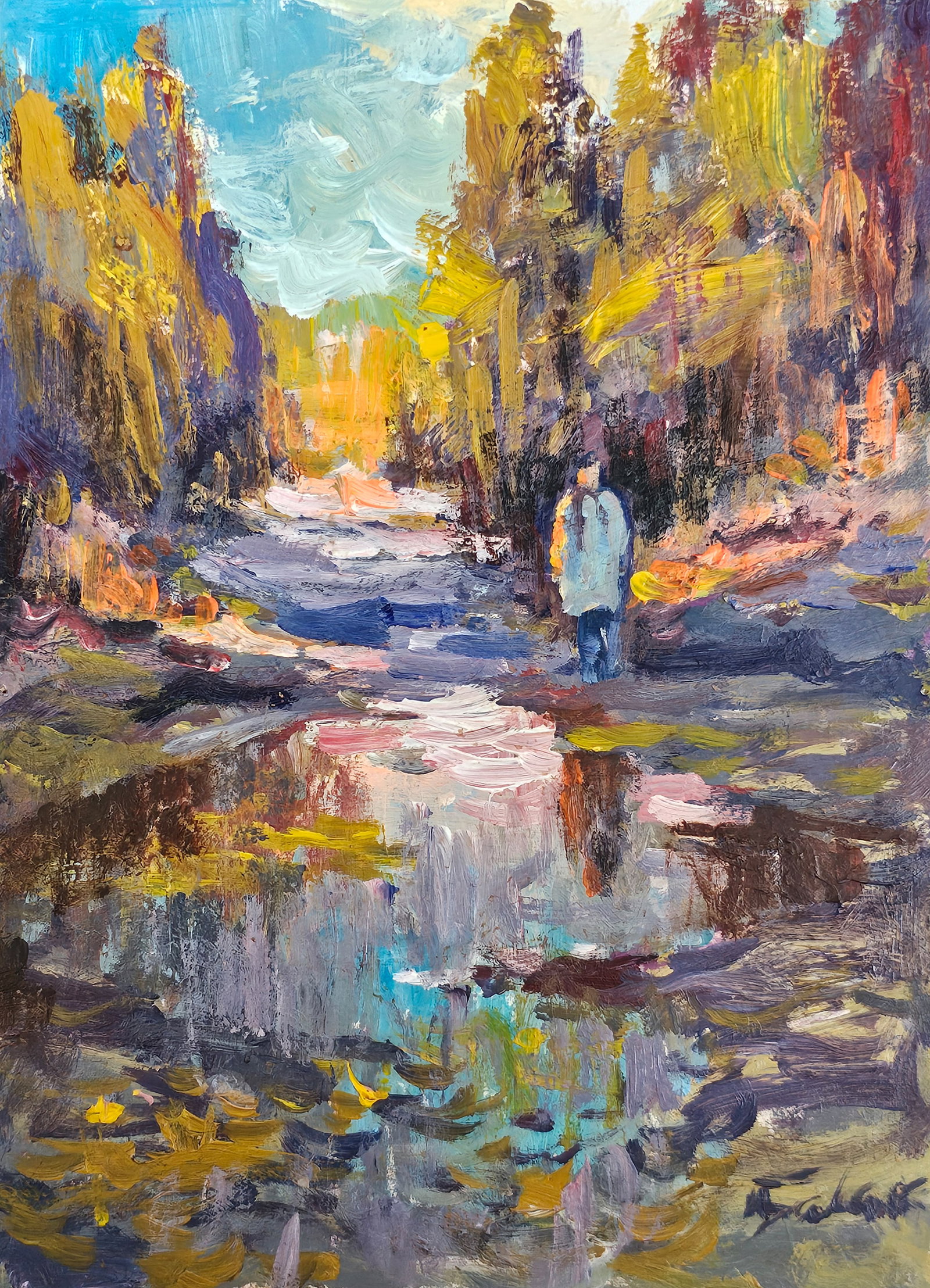 Acrylic painting after the rains Vyacheslav Petrovich Babac: Title: Acrylic painting after the rains Vyacheslav Petrovich Babac Description: 456BA Painter: Vyacheslav Petrovick Babac Size: 29x21 cm/ 11.41x8.26 inches Components: Acrylic, cardboard Original pain