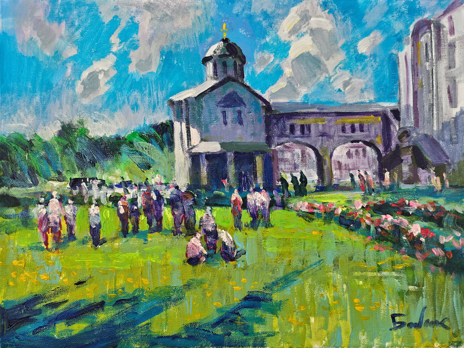Acrylic landscape monastery Vyacheslav Petrovich Babac: Title: Acrylic landscape monastery Vyacheslav Petrovich Babac Description: 499BA Painter: Vyacheslav Petrovick Babac Size: 30x40 cm/ 11.81x15.74 inches Components: Acrylic, canvas Original painting fr