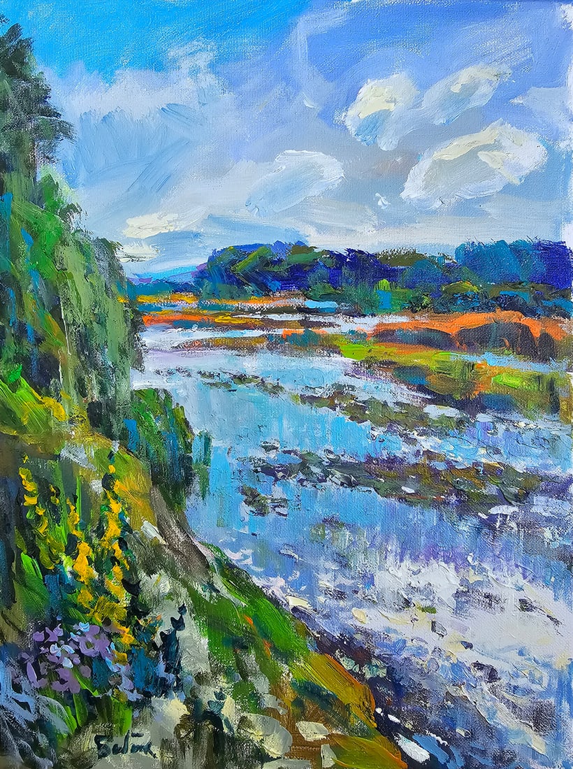 Acrylic landscape morning on the river Vyacheslav Petrovich Babac: Title: Acrylic landscape morning on the river Vyacheslav Petrovich Babac Description: 535BA Painter: Vyacheslav Petrovick Babac Size: 40x30 cm/ 15.74x11.81 inches Components: Acrylic, canvas Original