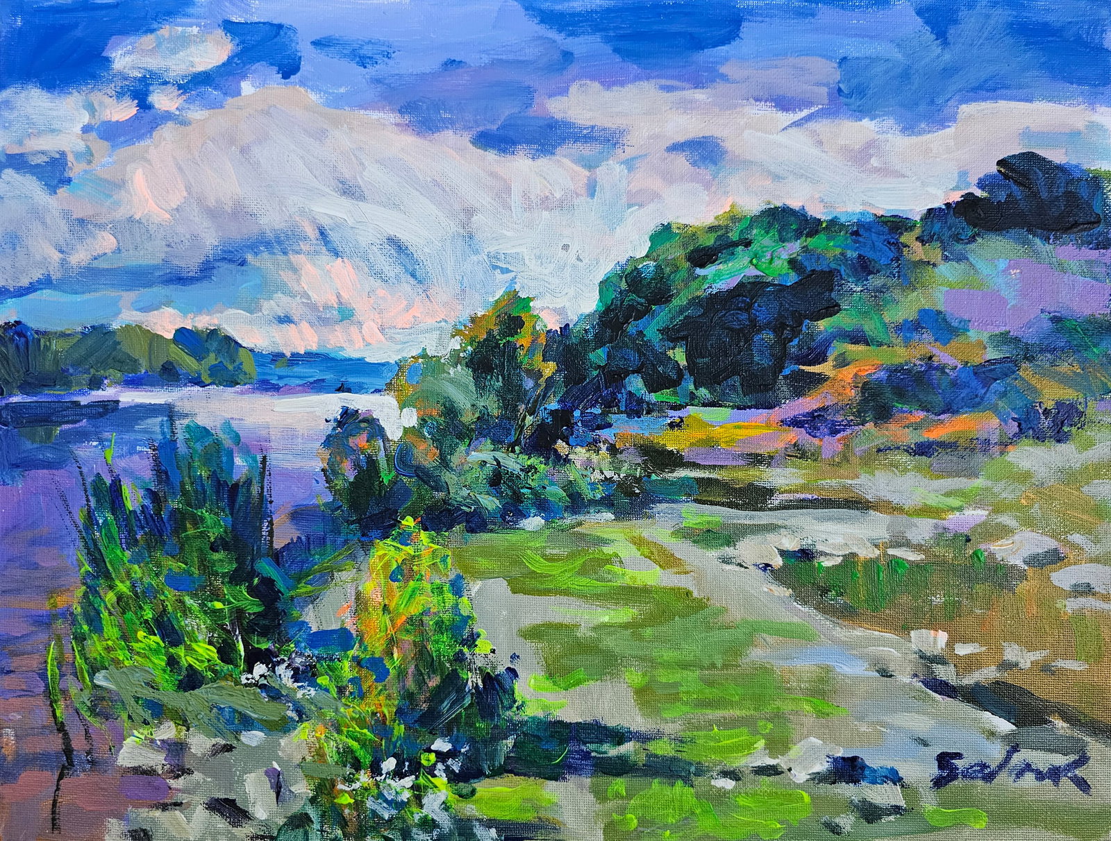 Acrylic landscape on the river Vyacheslav Petrovich Babac: Title: Acrylic landscape on the river Vyacheslav Petrovich Babac Description: 539BA Painter: Vyacheslav Petrovick Babac Size: 30x40 cm/ 11.81x15.74 inches Components: Acrylic, canvas Original painting