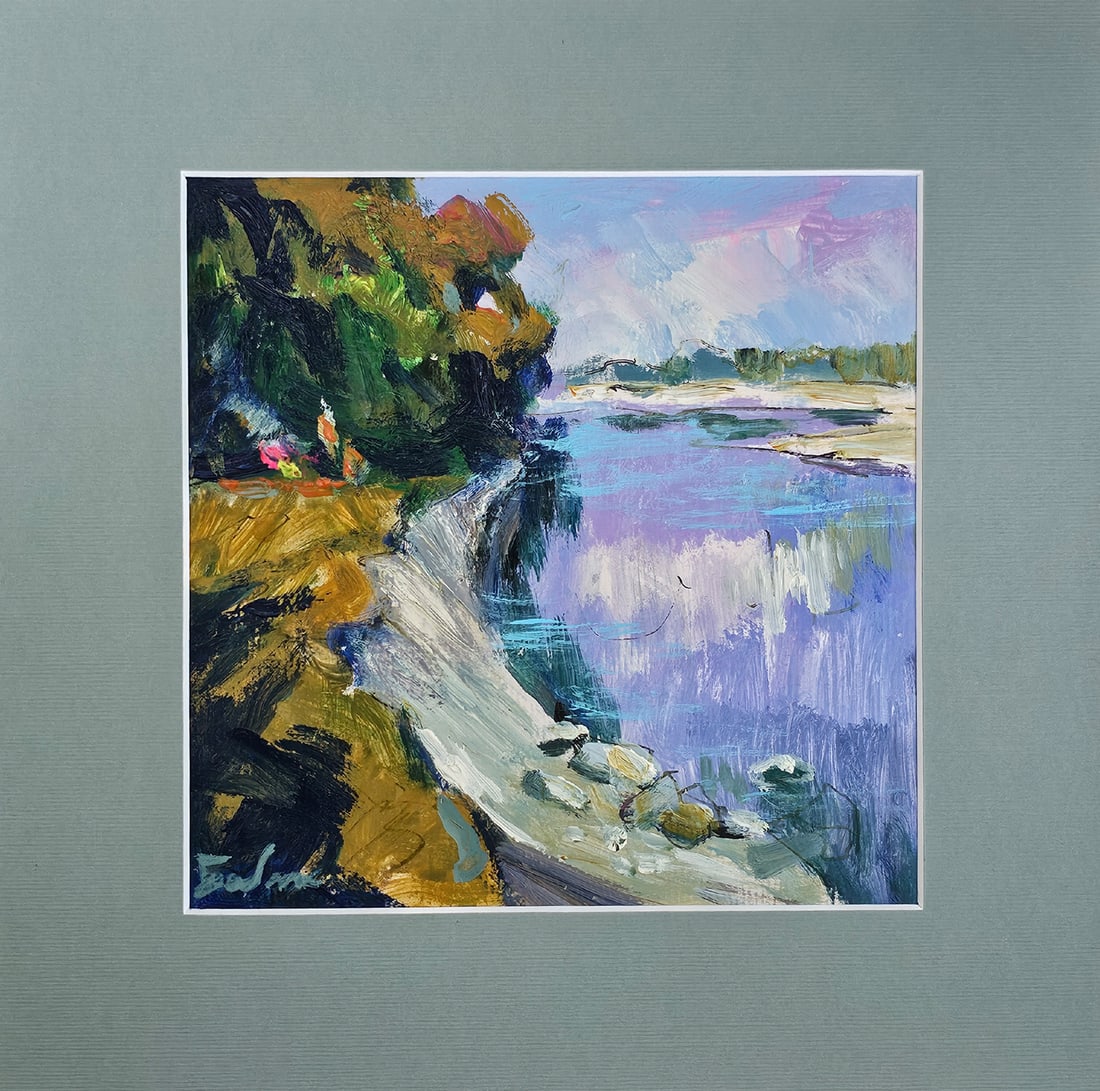 Acrylic landscape River Vyacheslav Petrovich Babac: Title: Acrylic landscape River Vyacheslav Petrovich Babac Description: 563BA Painter: Vyacheslav Petrovick Babac Size: 20x20 cm/ 7.87x7.87 inches Components: Acrylic, canvas Original painting from our