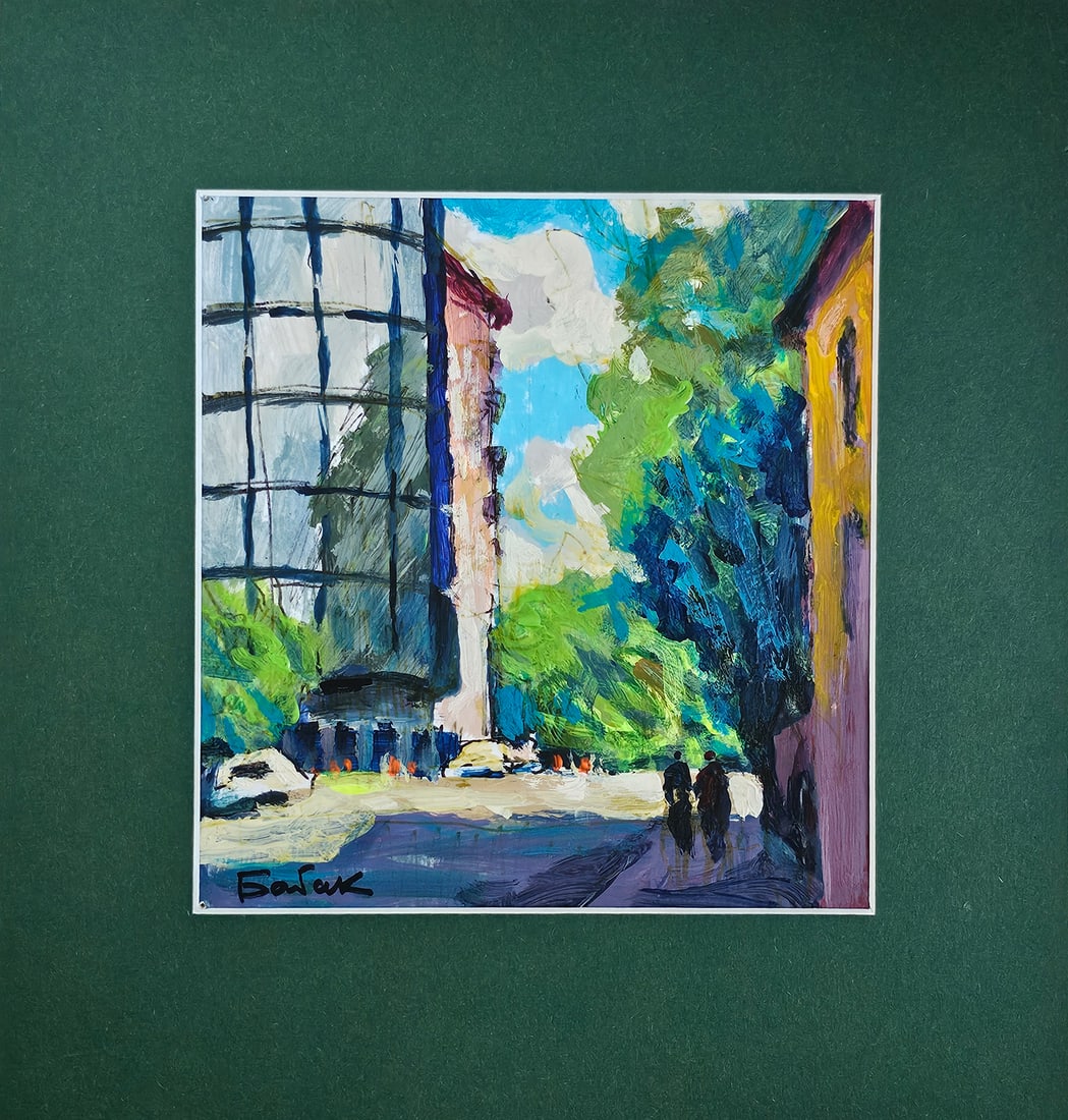 Acrylic landscape Street Vyacheslav Petrovich Babac: Title: Acrylic landscape Street Vyacheslav Petrovich Babac Description: 565BA Painter: Vyacheslav Petrovick Babac Size: 19x18 cm/ 7.48x7.08 inches Components: Acrylic, canvas Original painting from ou