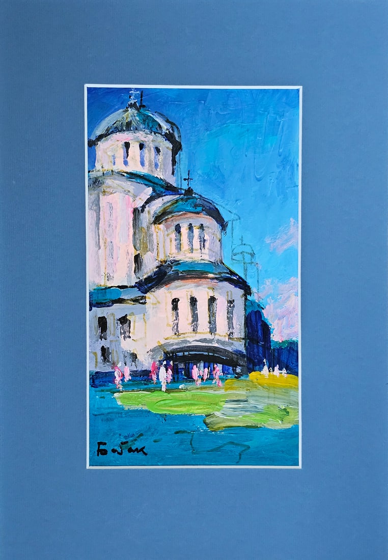 Acrylic landscape Church Vyacheslav Petrovich Babac: Title: Acrylic landscape Church Vyacheslav Petrovich Babac Description: 569BA Painter: Vyacheslav Petrovick Babac Size: 22x12 cm/ 8.66x4.72 inches Components: Acrylic, canvas Original painting from ou
