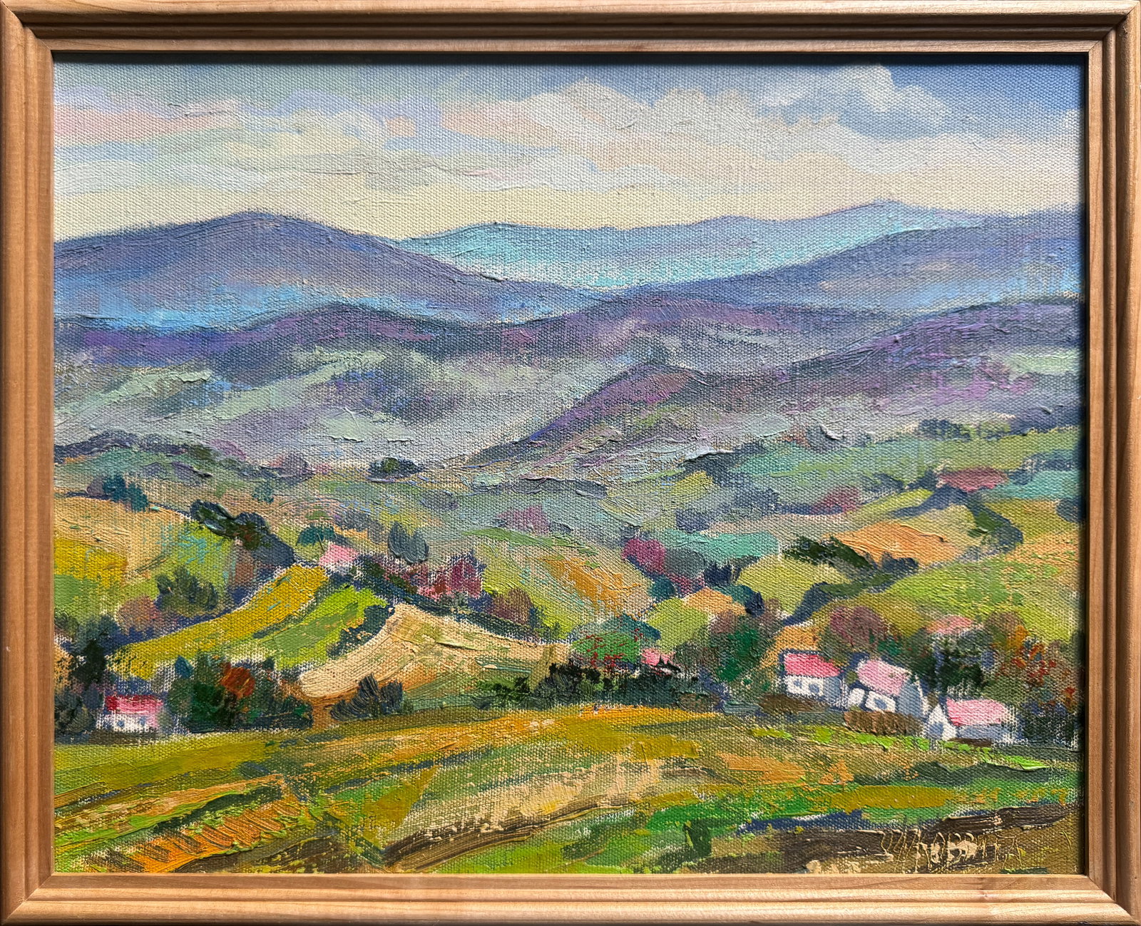 Oil painting with frame Carpathian mountains K. Leonid: Title: Oil painting with frame Carpathian mountains K. Leonid Description: 646KK Painter: K. Leonid Size: 40x50 cm/ 15.75x19.68 inches Components: oil, canvas Original painting CONDITION: exellent ERA