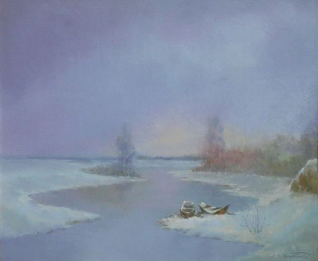 Oil painting The first snow fell Vasily Korkishko (1 of 1)