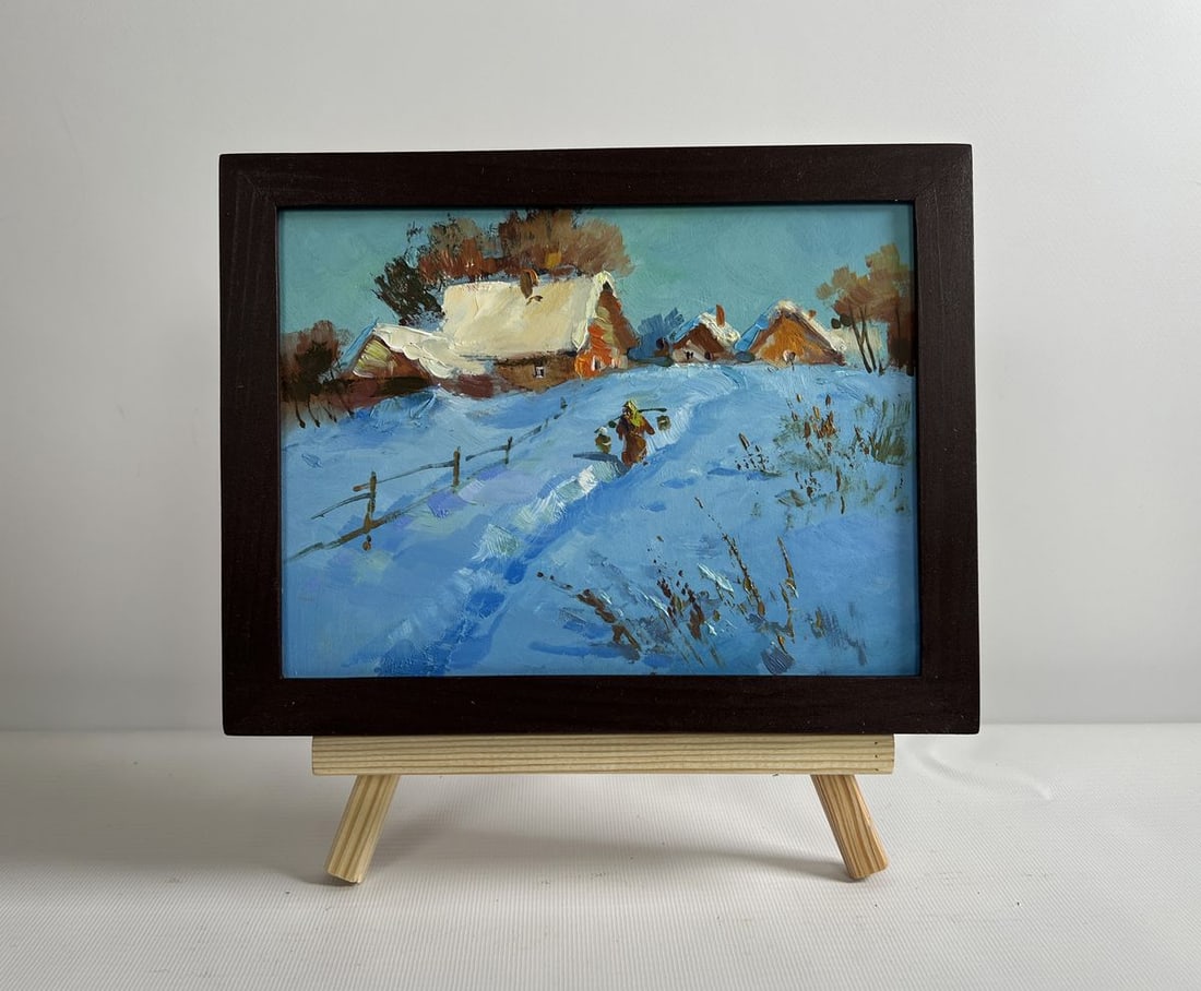 Oil painting Snowy path in the village Yuriy Suprunchuk: Title: Oil painting Snowy path in the village Yuriy Suprunchuk Description: NoAAA4321The painting "Snowy Path in the Village" captures the peaceful stillness of a winters day in a rural setting, where
