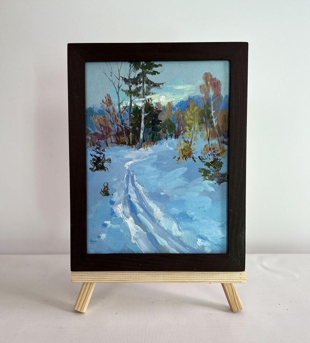Oil painting Winter sunset in the forest Yuriy Suprunchuk: Title: Oil painting Winter sunset in the forest Yuriy Suprunchuk Description: NoAAA4429The painting "Winter Sunset in the Forest" captures the enchanting beauty of a winter landscape as the day comes