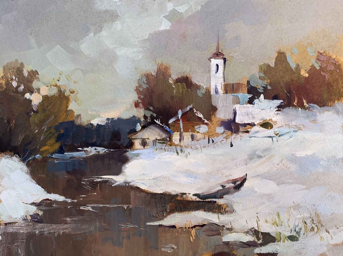 Oil painting Winter evening Yuriy Suprunchuk (1 of 12)