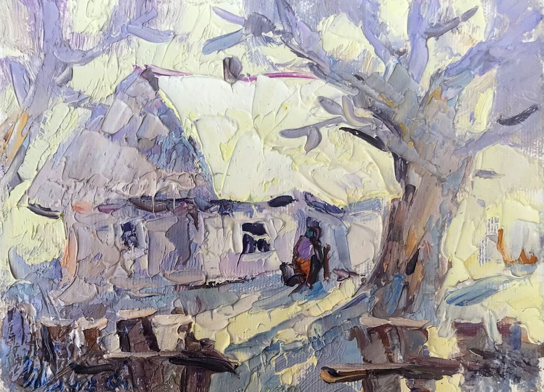 Oil painting Frosty Kalenyuk Alex: Title: Oil painting Frosty Kalenyuk Alex Description: NoAAA3077"Frost" is a captivating oil painting that beautifully captures the serene and chilling essence of winter. This picturesque landscape inv