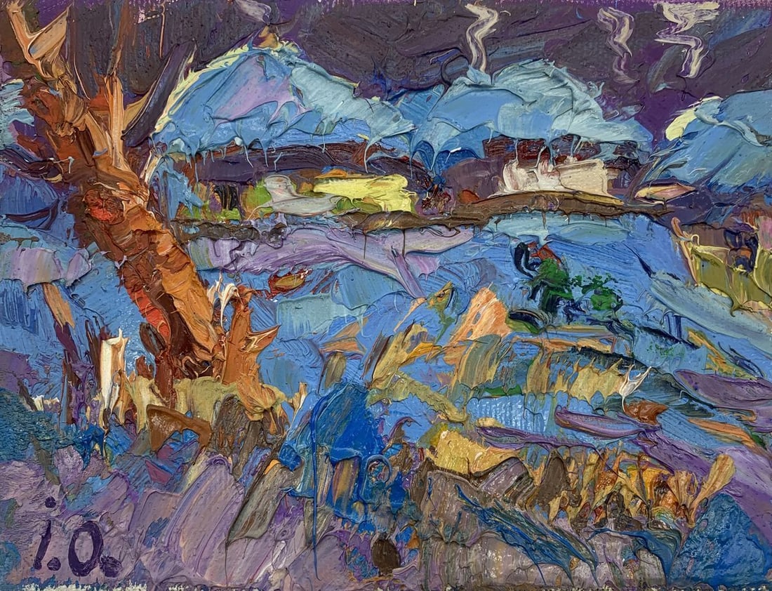 Oil painting Winter evening Kalenyuk Oksana: Title: Oil painting Winter evening Kalenyuk Oksana Description: NoAAA3120The oil painting "Winter Evening" is a rich tapestry of color and texture, encapsulating the serene yet vibrant essence of a wi