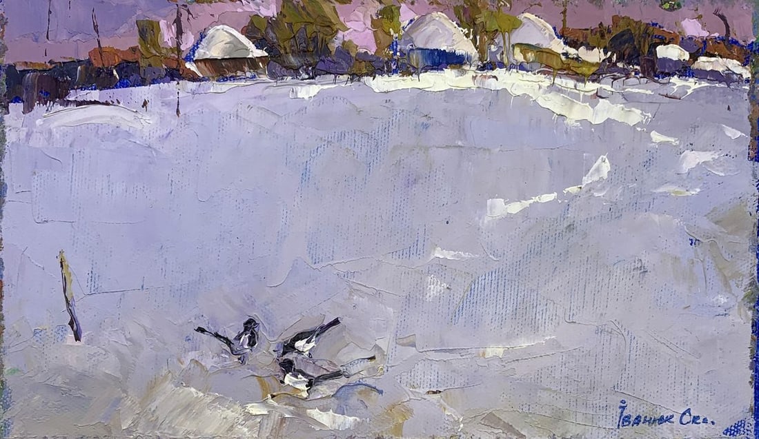 Oil painting Winter day Kalenyuk Oksana: Title: Oil painting Winter day Kalenyuk Oksana Description: NoAAA3127The oil painting titled "Winter Day" is a vivid portrayal of a serene, snowy landscape. This piece is marked by its textured impast