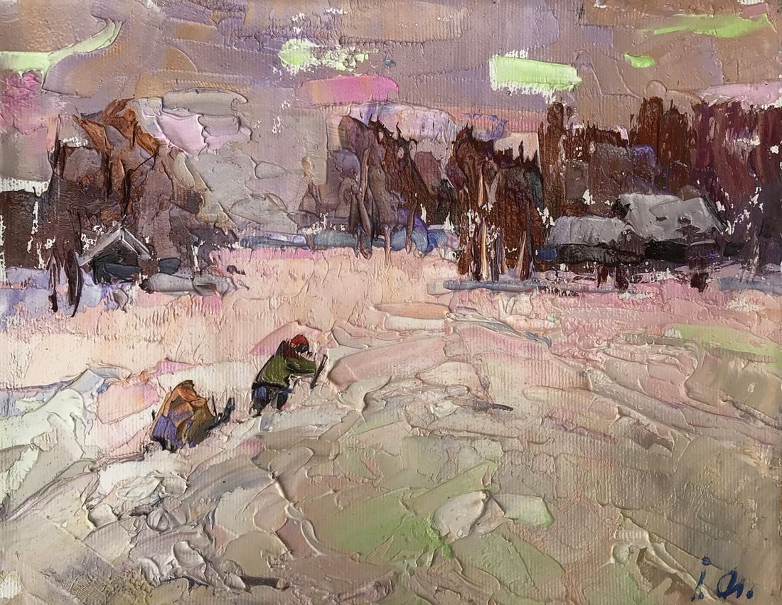 Oil painting Cold Alex Kalenyuk: Title: Oil painting Cold Alex Kalenyuk Description: NoAAA3208The oil painting entitled "Cold" vividly captures a wintry scene that conveys a palpable sense of the season's chill. Through the use of he