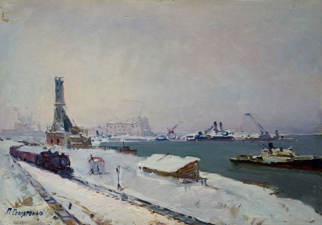 Oil painting In Port Pyotr Kuzmich Stolyarenko (1 of 8)
