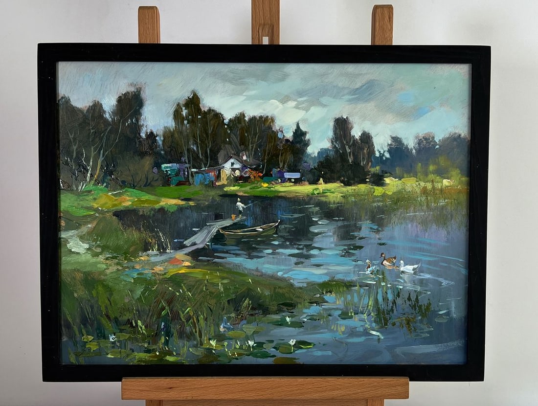 Oil painting Rural grey river Yuriy Suprunchuk (1 of 11)