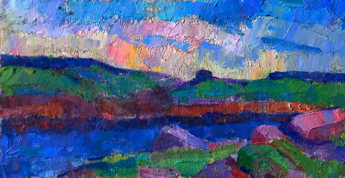 Oil painting River and sunset over the meadows Pavel Dobrev (1 of 6)