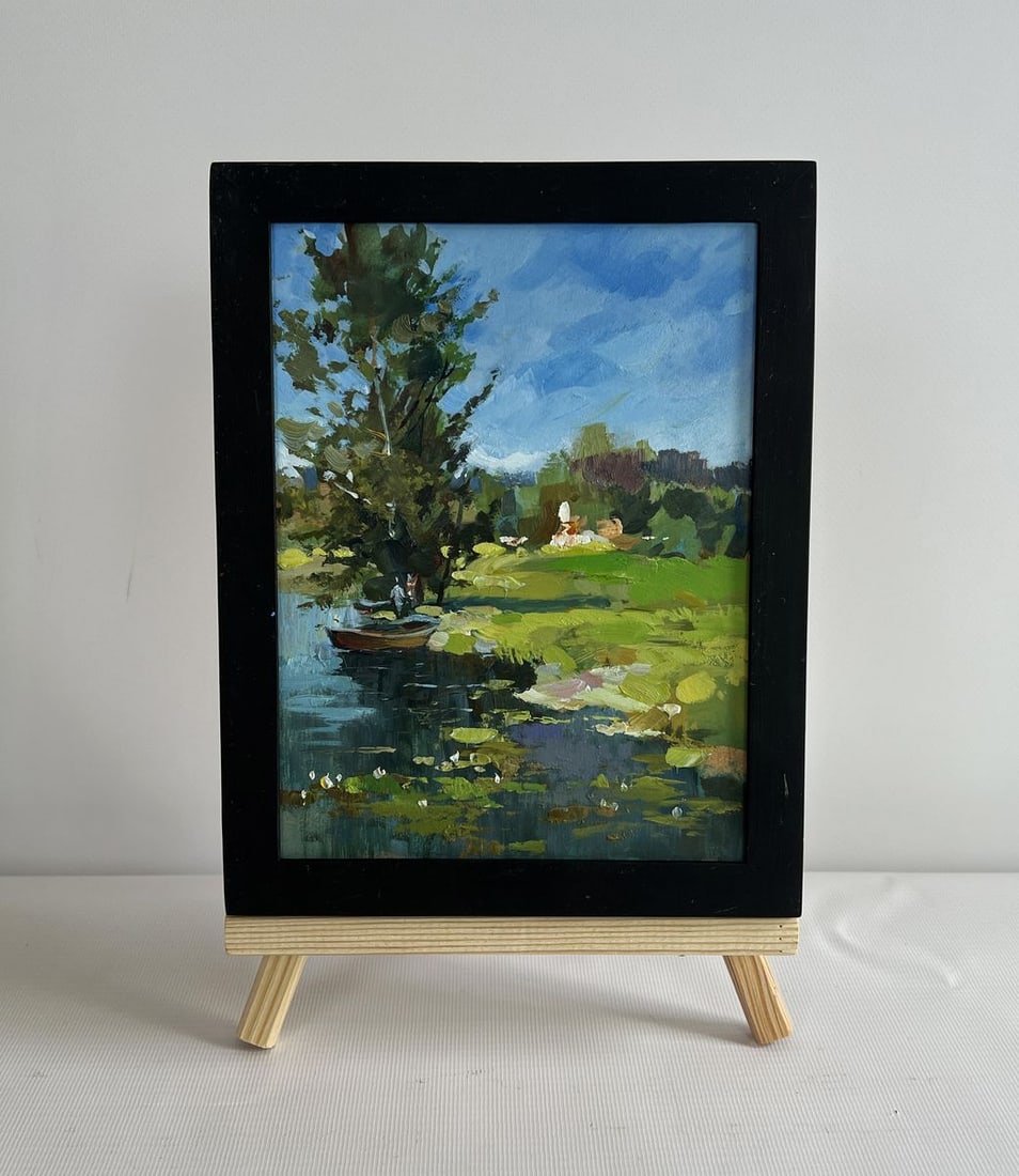 Oil painting A boat by a lonely tree Yuriy Suprunchuk: Title: Oil painting A boat by a lonely tree Yuriy Suprunchuk Description: NoAAA4296The painting "A Boat by a Lonely Tree" captures the tranquil beauty of a peaceful riverside setting, where nature unf