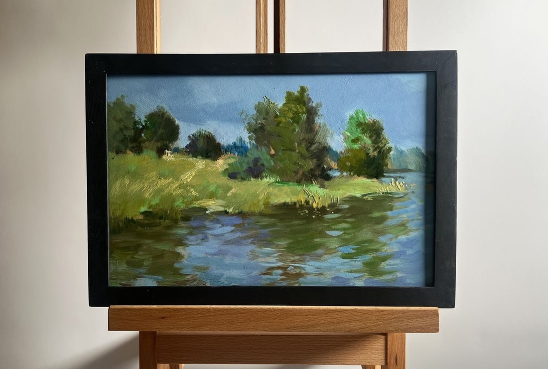 Oil painting A downpour is approaching by the river Yuriy Suprunchuk: Title: Oil painting A downpour is approaching by the river Yuriy Suprunchuk Description: NoAAA4179The painting titled "A downpour is approaching by the river" captures a moment of transition in