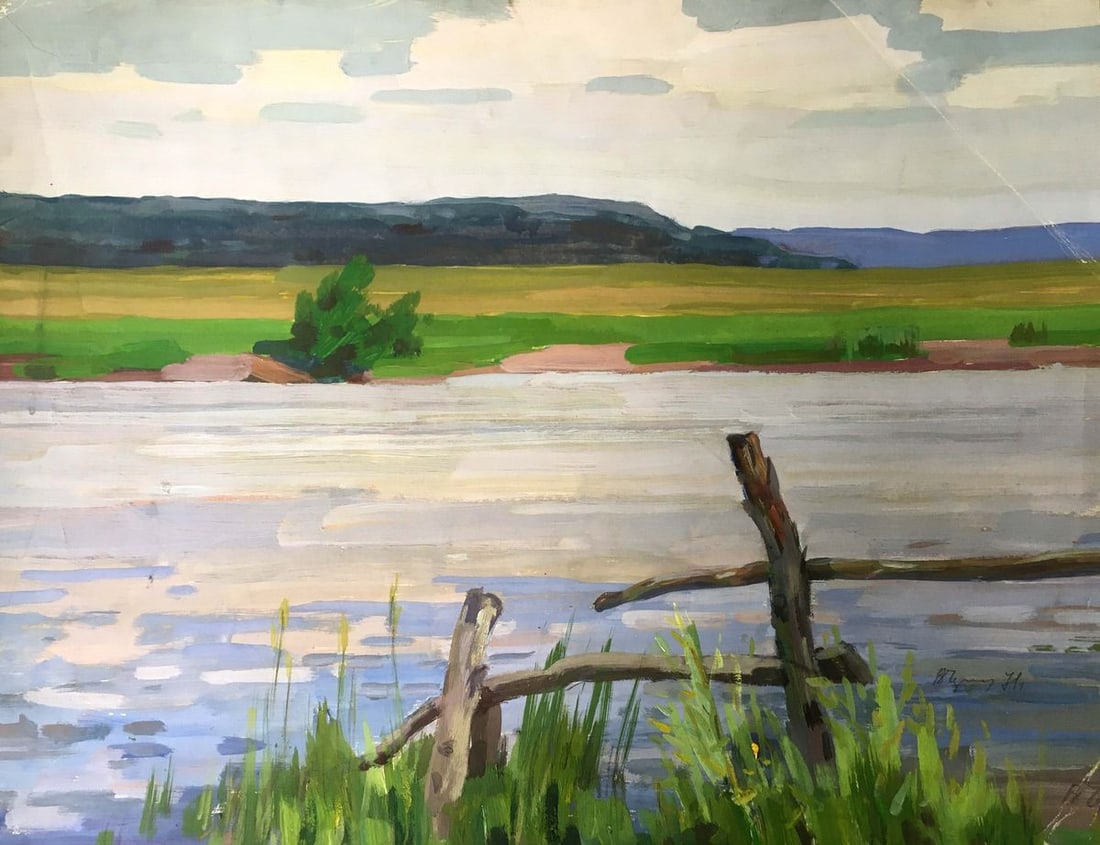 Gouache painting River landscape Chernikov Vladimir Mikhailovich (1 of 10)