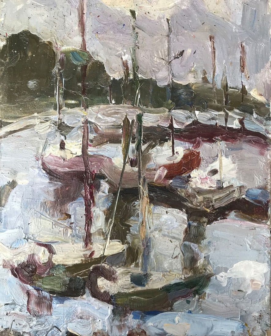 Oil painting Yacht club Tsyganok I. O.: Title: Oil painting Yacht club Tsyganok I. O. Description: NoAAA2182 Looking for a beautiful and serene oil painting that captures the essence of life by the water? "Yacht club" is the perfect piece