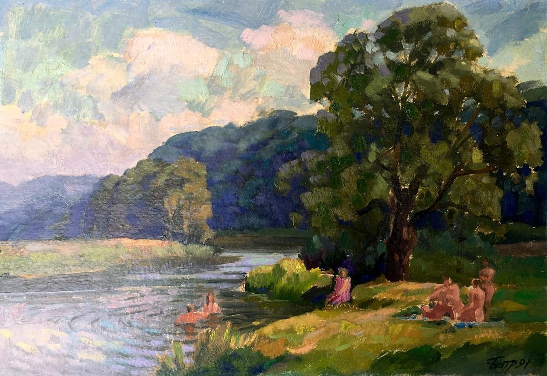 Oil painting Rest by the river Batrakov Vladimir Grigorievich: Title: Oil painting Rest by the river Batrakov Vladimir Grigorievich Description: NoAAA2400 *** ABOUT THIS PAINTING *** * TITLE: "Rest by the river" * ARTISTS: Batrakov Vladimir Grigorievich * SIZE: 3