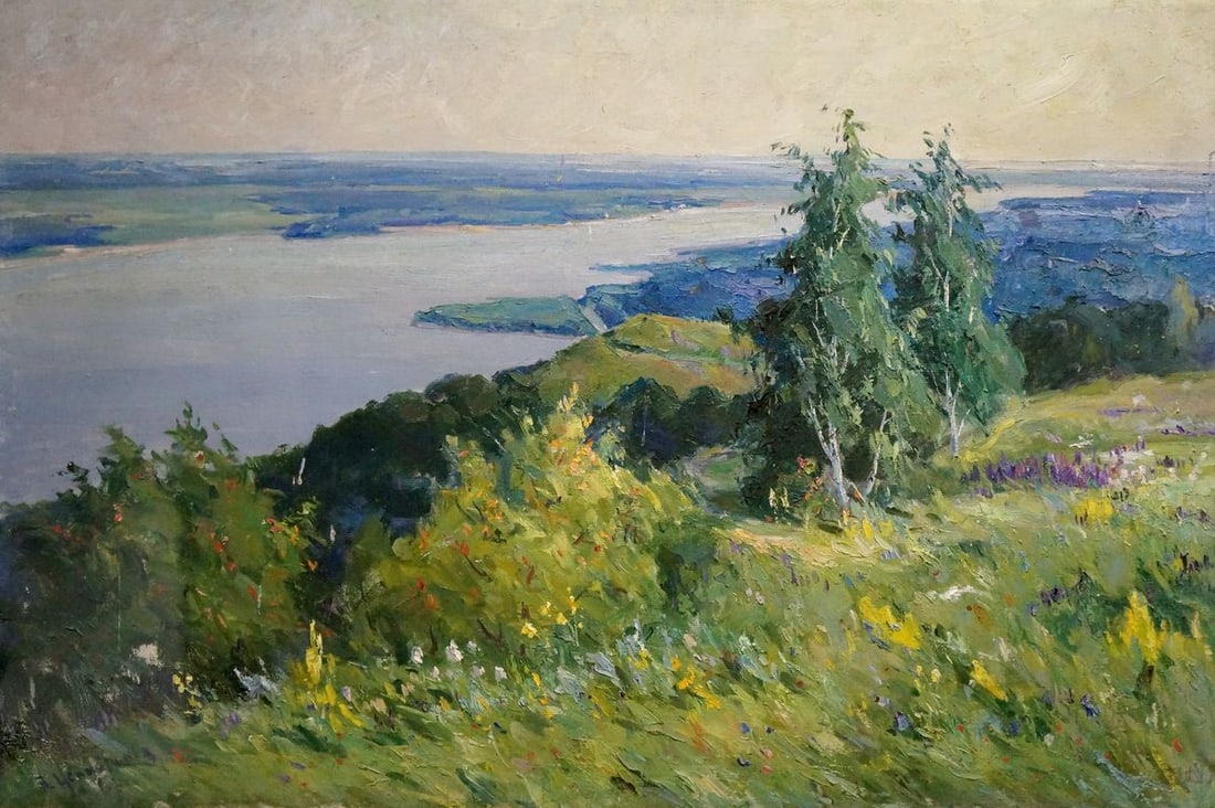 Oil painting Landscape Nepiypivo Vasily Ignatievich: Title: Oil painting Landscape Nepiypivo Vasily Ignatievich Description: NoVern 1347 *** ABOUT THIS PAINTING *** * TITLE: "Landscape" * ARTISTS: Nepiypivo Vasily Ignatievich * SIZE: 100x150 cm/'39.37x5