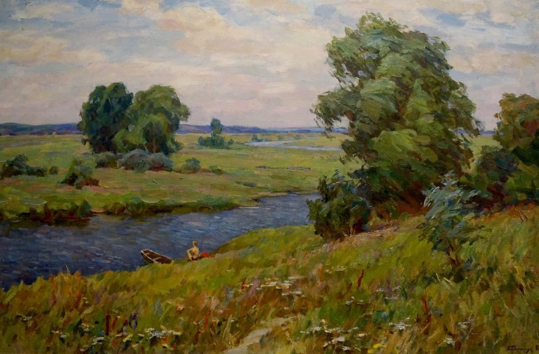 Oil painting Landscape Borimchuk Mikhail Petrovich: Title: Oil painting Landscape Borimchuk Mikhail Petrovich Description: NoVern 1349 *** ABOUT THIS PAINTING *** * TITLE: "Landscape" * ARTISTS: Borimchuk Mikhail Petrovich * SIZE: 100x150 cm/'39.37x59.