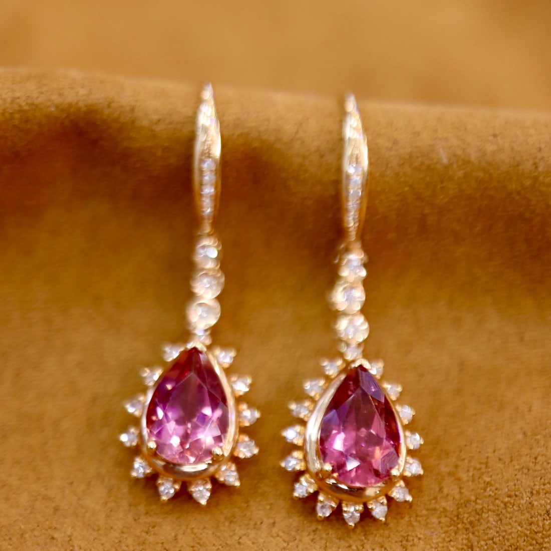 14K GOLD 4.05 CTW NATURAL TOURMALINE & DIAMOND EARRINGS - 2