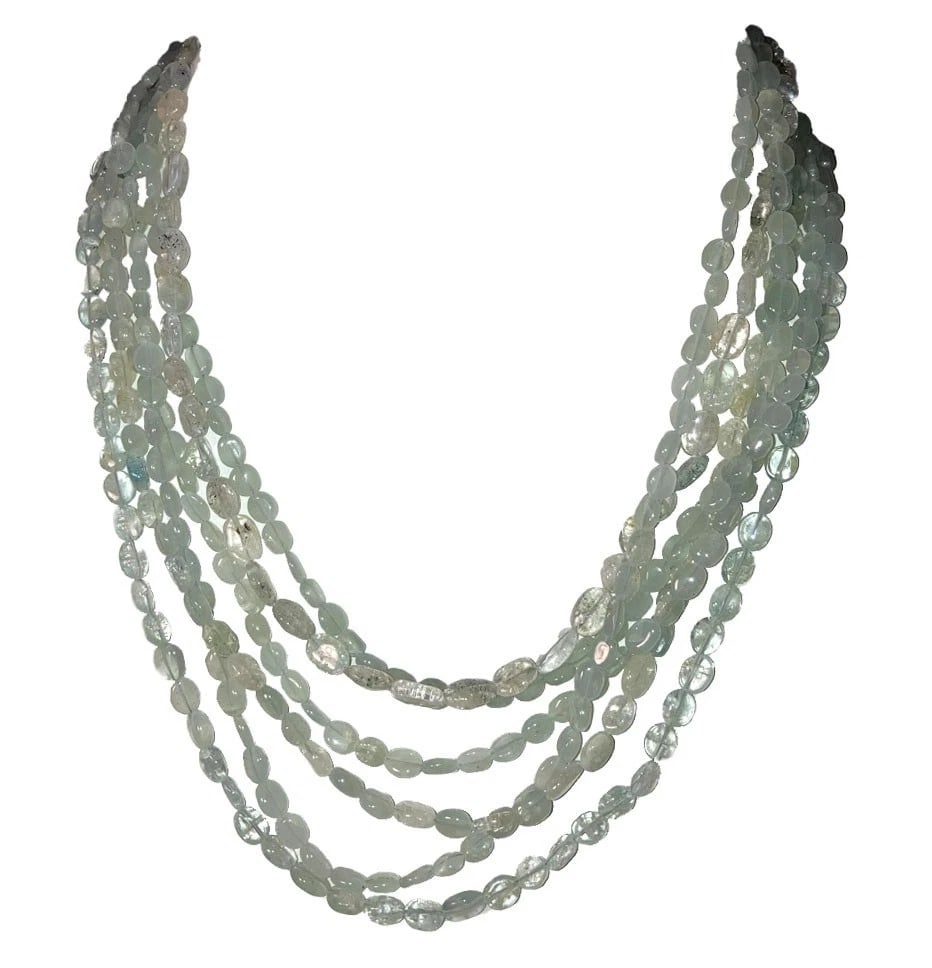Hand Made Aquamarine Oval Bead Multi Strand Layered Necklace with Magentic Clasp (1 of 7)