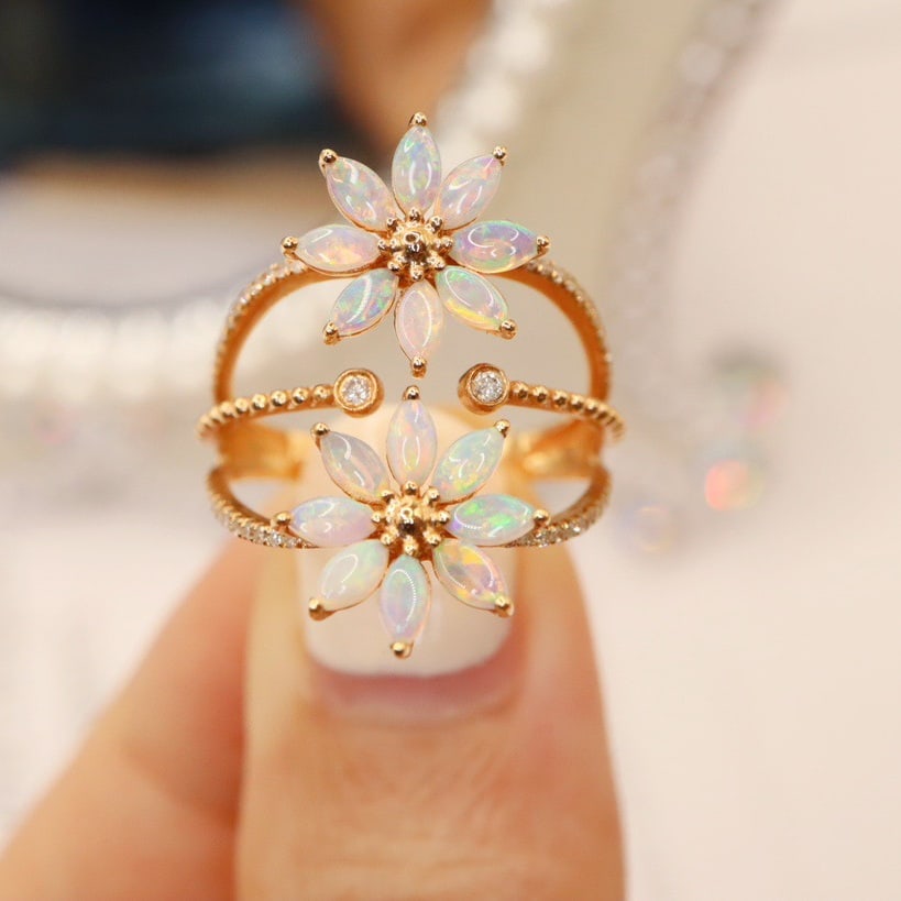 14K GOLD 1.03 CTW NATURAL OPAL & DIAMOND RING (1 of 6)