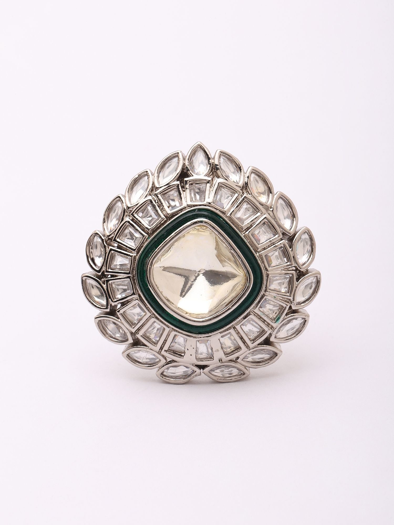 Cushion-Cut Centre Halo Polki Adjustable Ring - 2