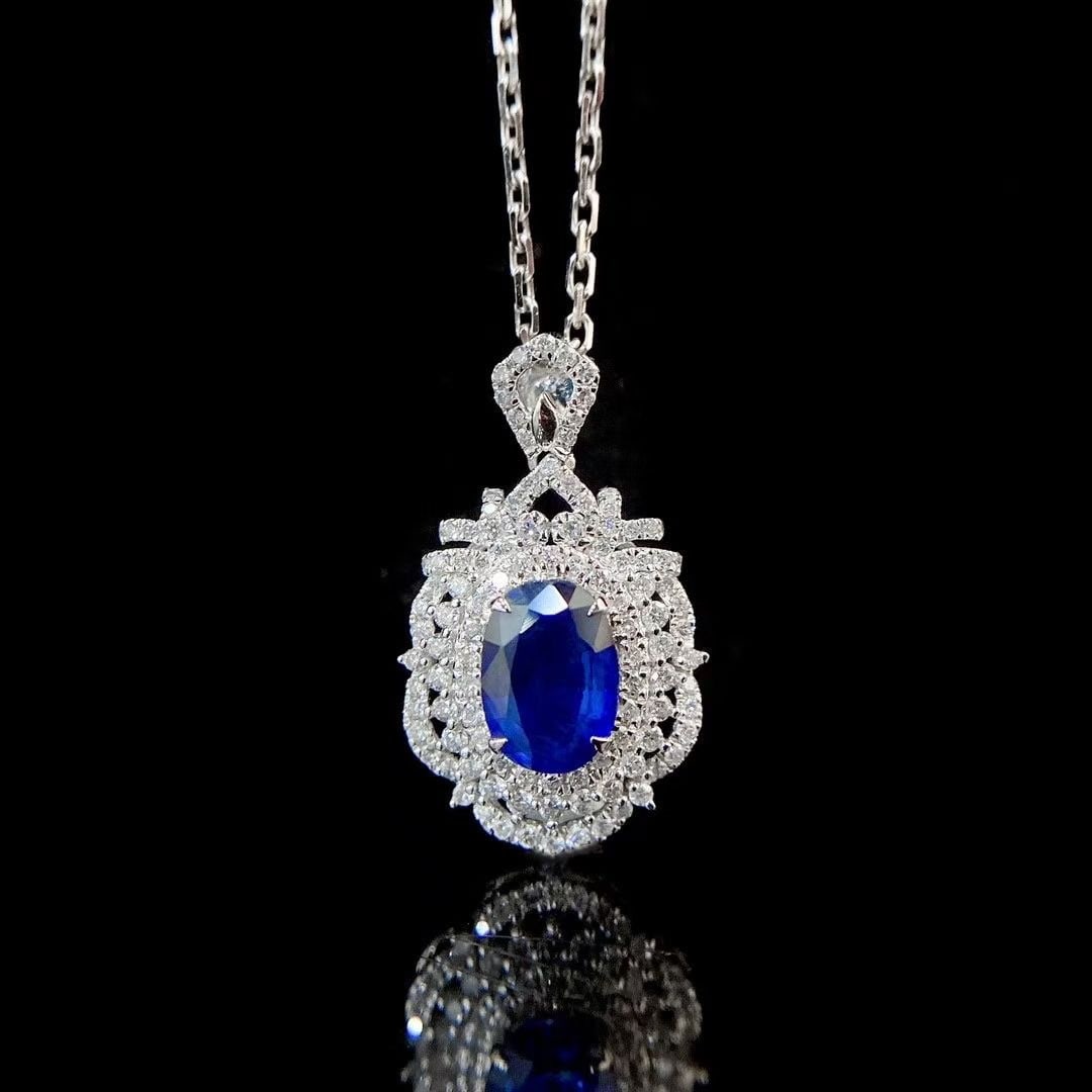 14K GOLD 1.37 CTW NATURAL SAPPHIRE & DIAMOND PENDANT (1 of 3)