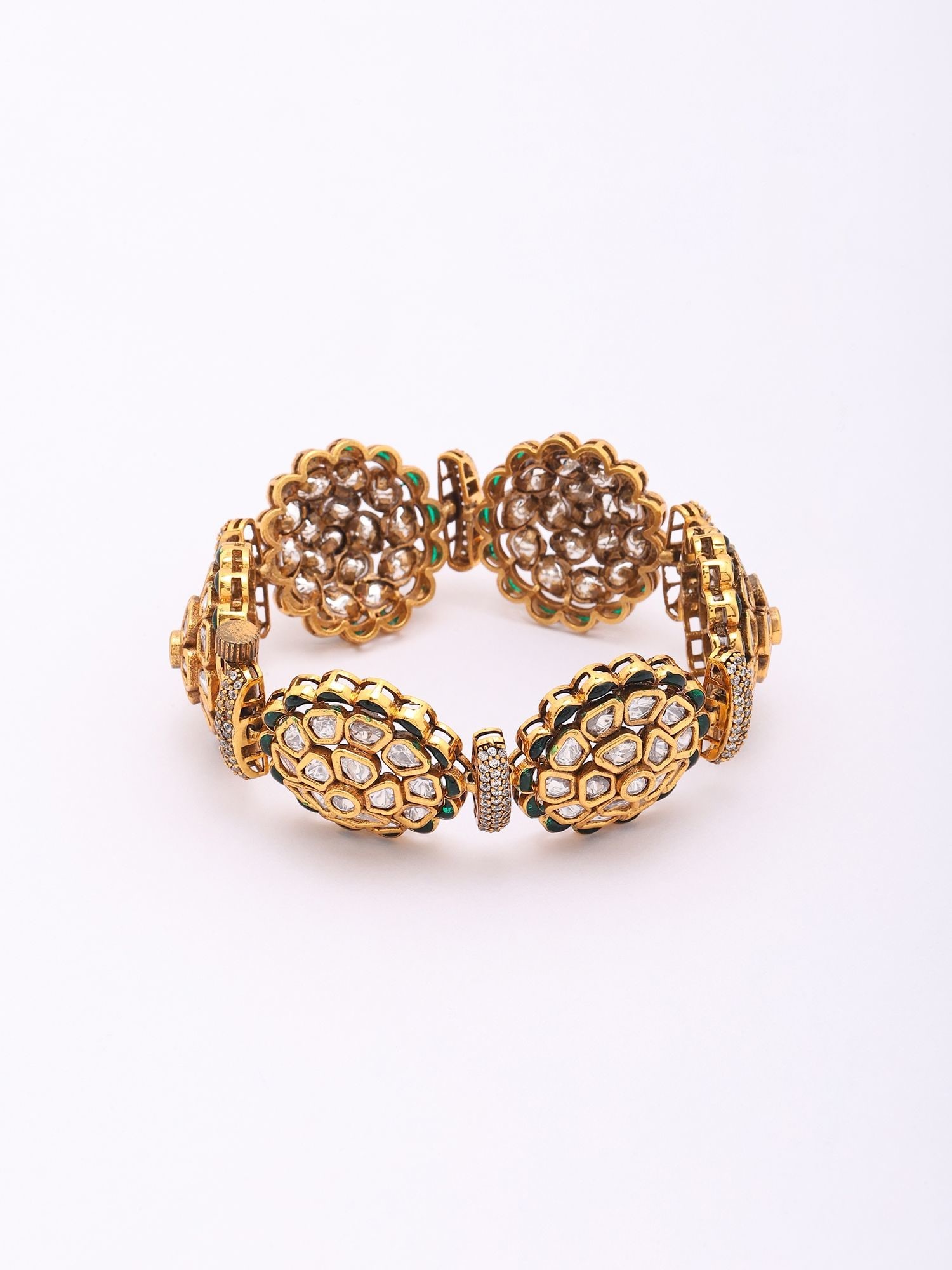 Multi-Flower Stone Studded Kundan Statement Bracelet - 2