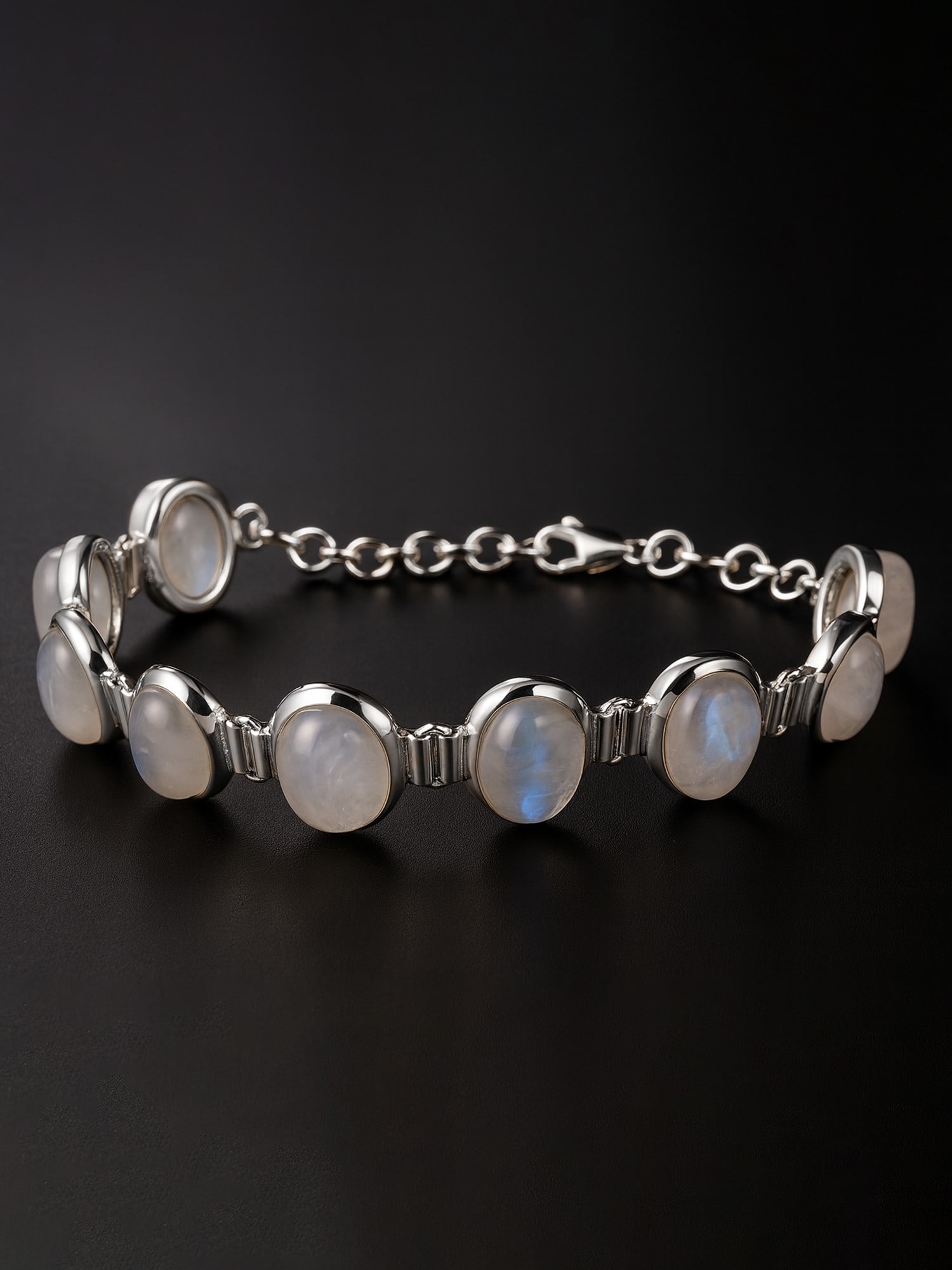Cabochon Rainbow Moonstone Studded Bracelet (1 of 2)