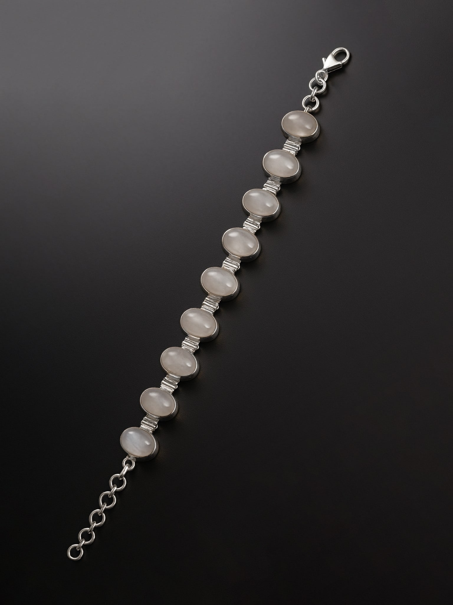 Cabochon Rainbow Moonstone Studded Bracelet - 2