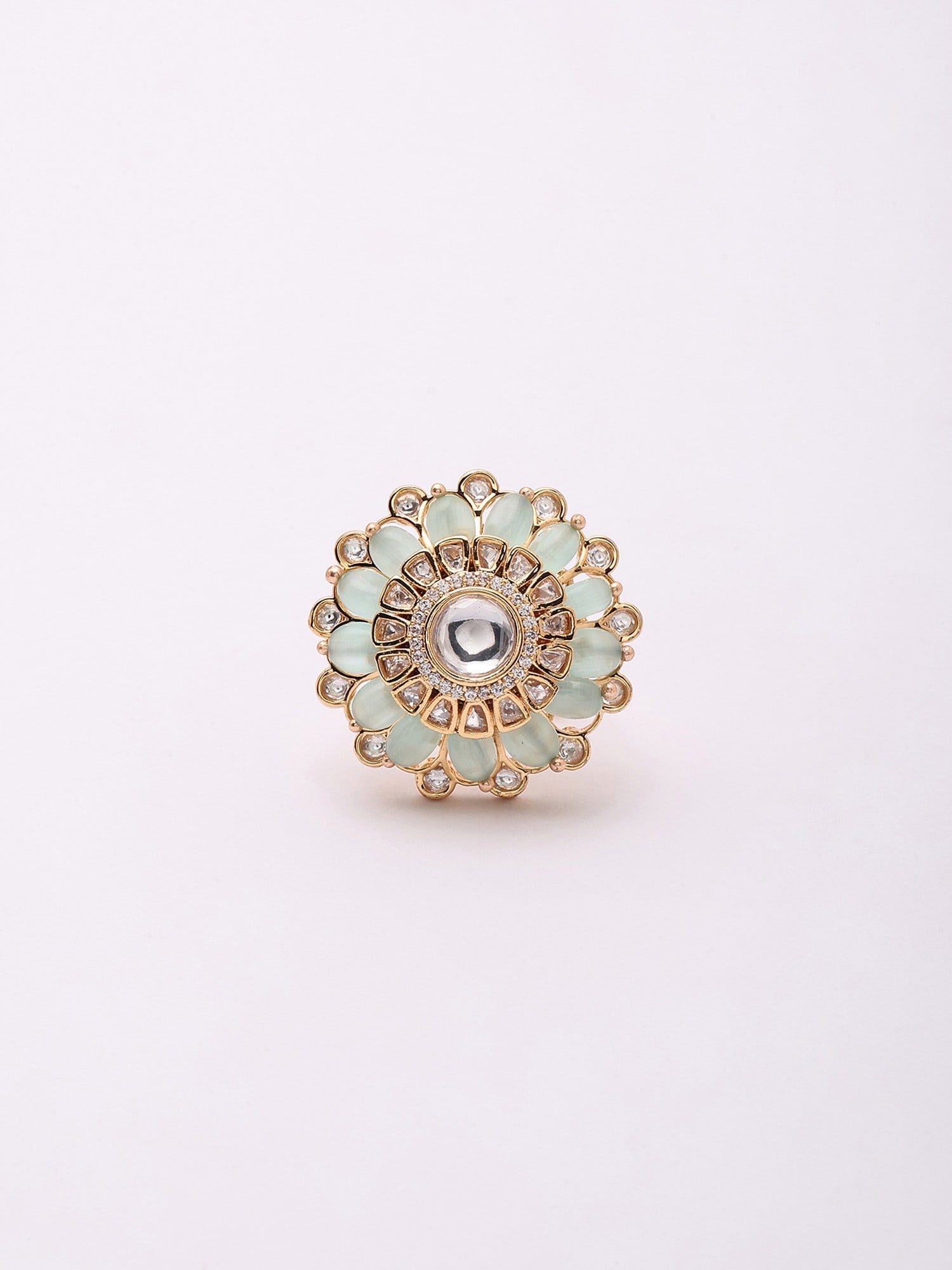 Designer Stone Studded Kundan Adjustable Cocktail Ring - 2