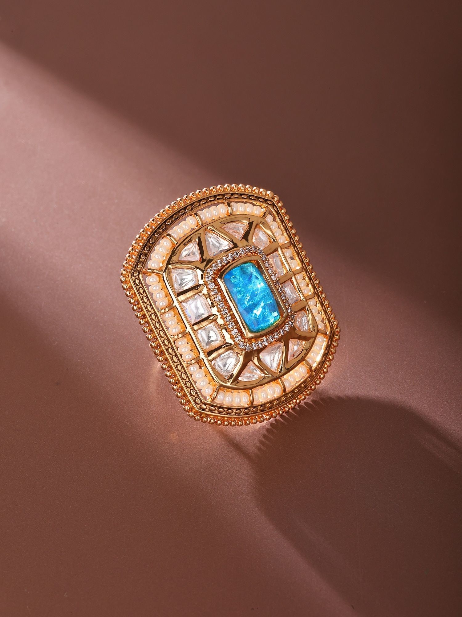 Concentric Square Kundan Stone Studded Adjustable Ring: Title:Concentric Square Kundan Stone Studded Adjustable Ring Description:Concentric Square Kundan Stone Studded Adjustable Ring Reference:itemcode : JA0218 Reserve: $43.00 Shipping: Domestic: Shipping