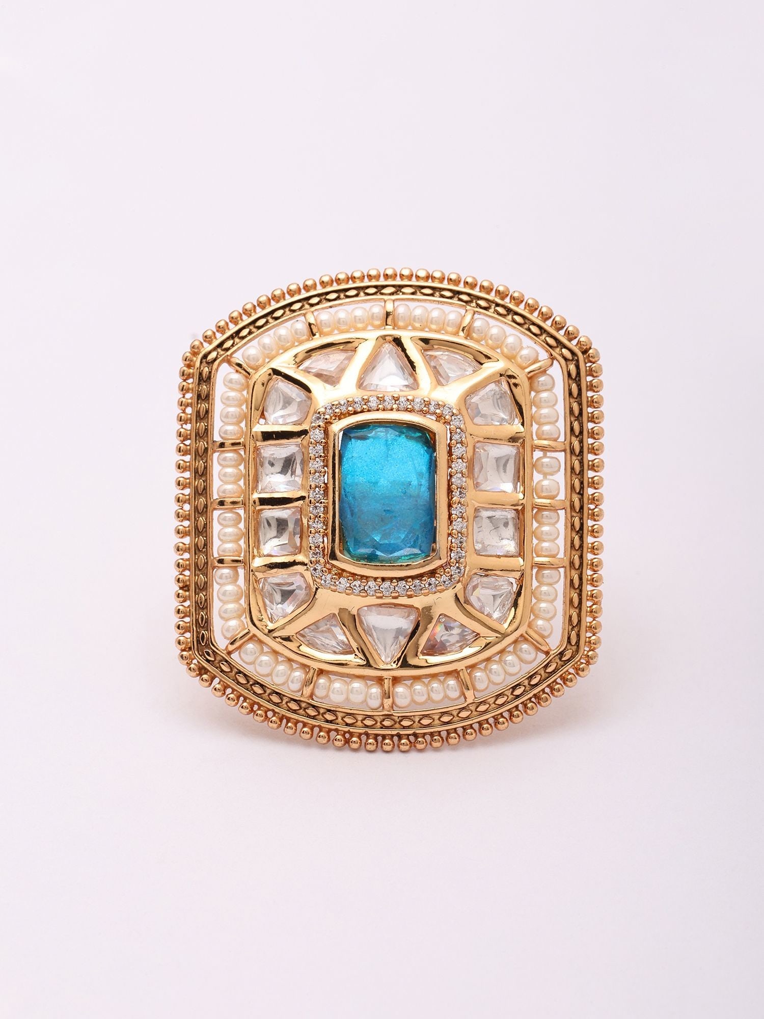 Concentric Square Kundan Stone Studded Adjustable Ring - 2