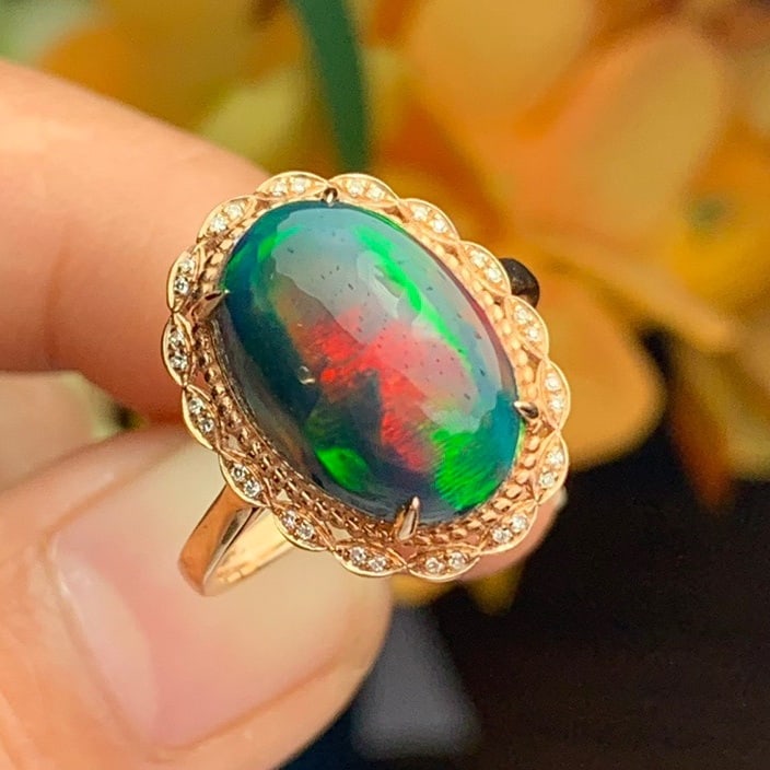 14K GOLD 4.5 CT NATURAL OPAL & DIAMOND RING (1 of 6)