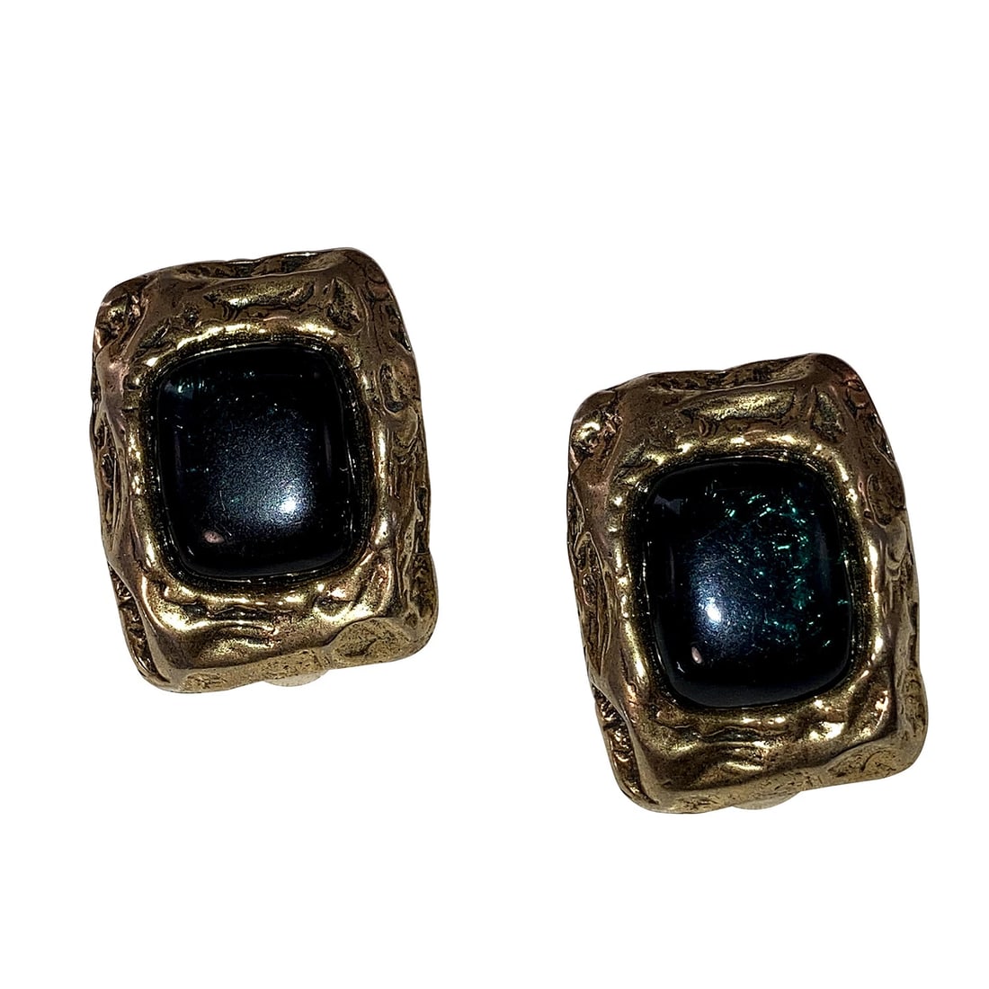 Valentino Dark Blue Lucite Cast Nugget Rectangular Earrings (1 of 7)