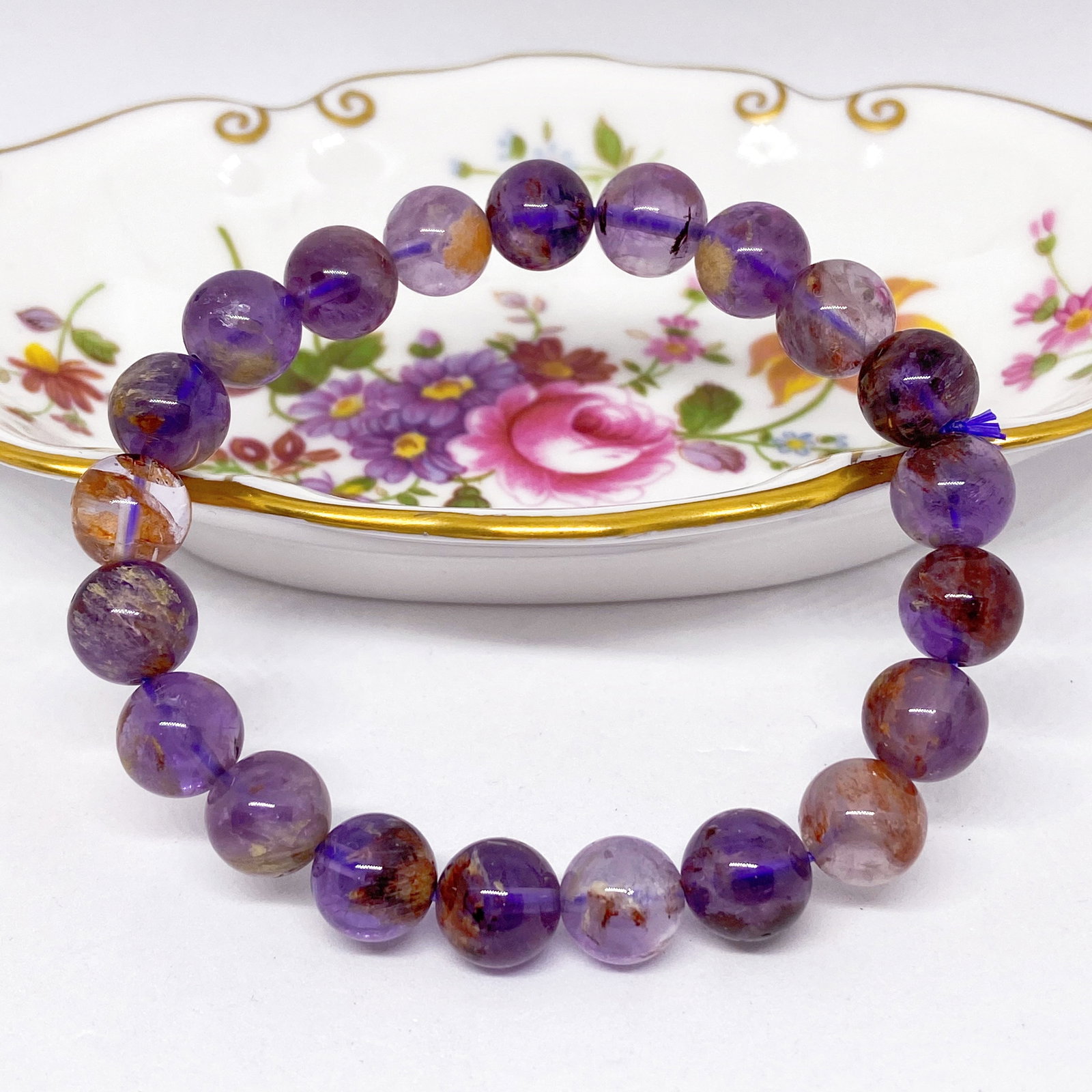 Super 7 Amethyst Cacoxenite Rutilated Crystal Bracelet (1 of 7)