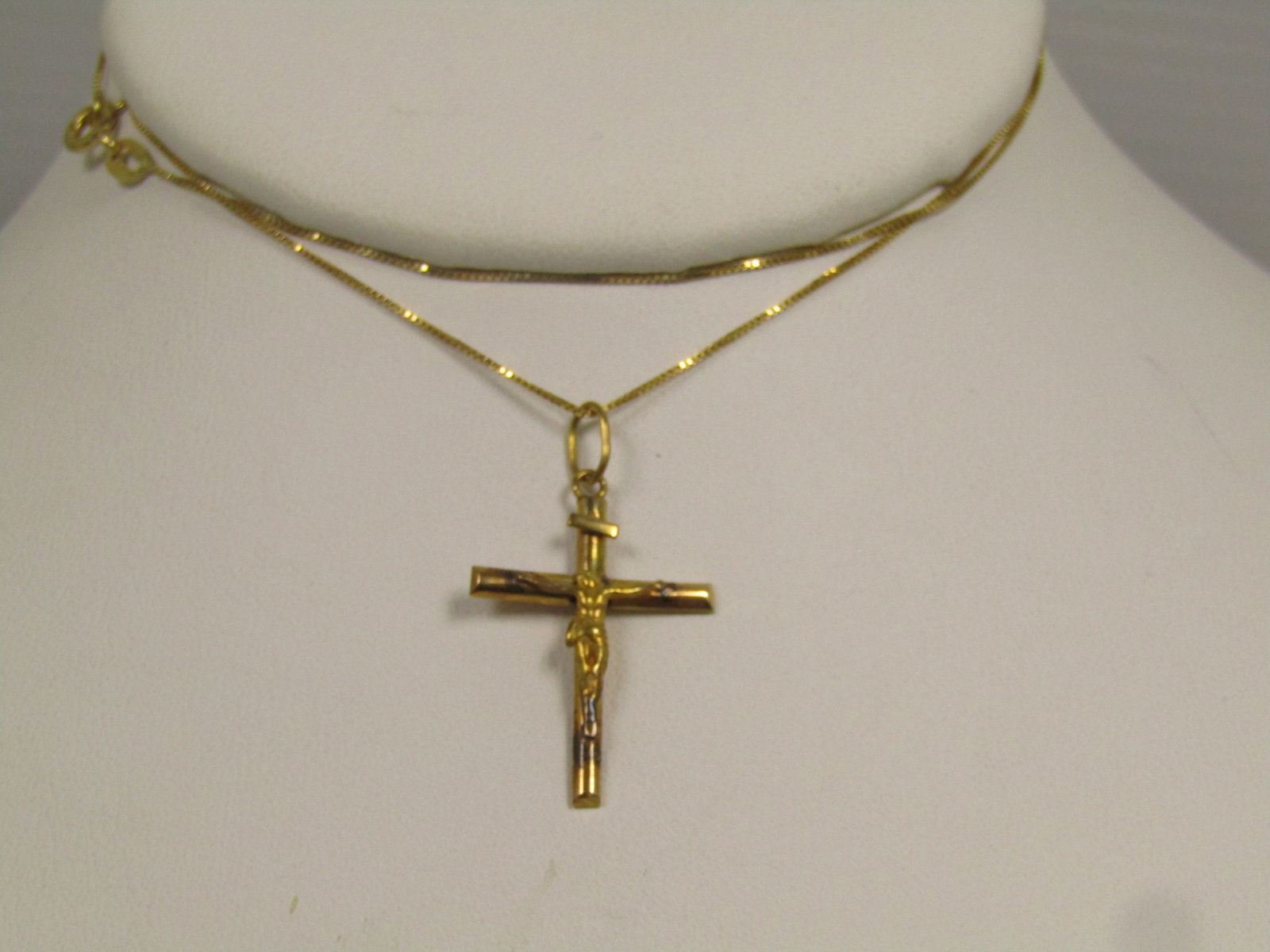 Vintage 18kt Crucifix Necklace, 19", Signed K & S, 1960's-1970's (1 of 6)