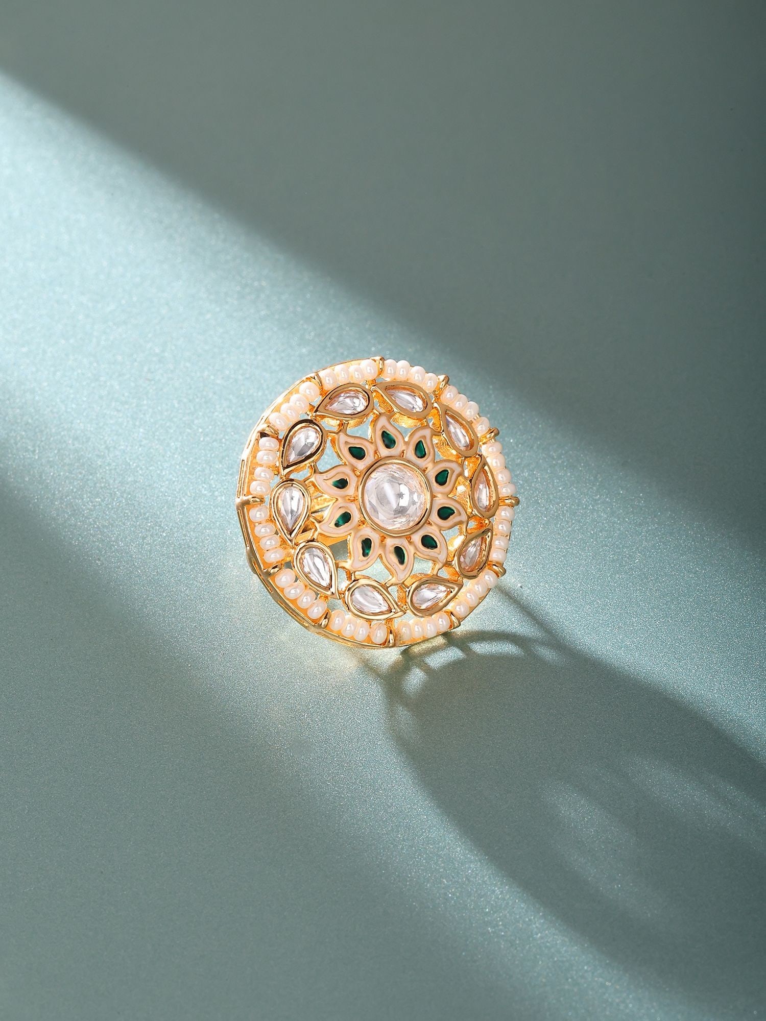 Flower Design Kundan Stone Studded Adjustable Ring: Title:Flower Design Kundan Stone Studded Adjustable Ring Description:Flower Design Kundan Stone Studded Adjustable Ring Reference:itemcode : JA0209 Reserve: $38.00 Shipping: Domestic: Shipping rates a