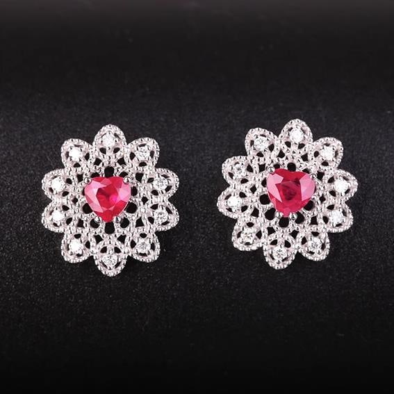 14K GOLD 0.76 CTW NATURAL RUBY & DIAMOND EARRINGS (1 of 4)