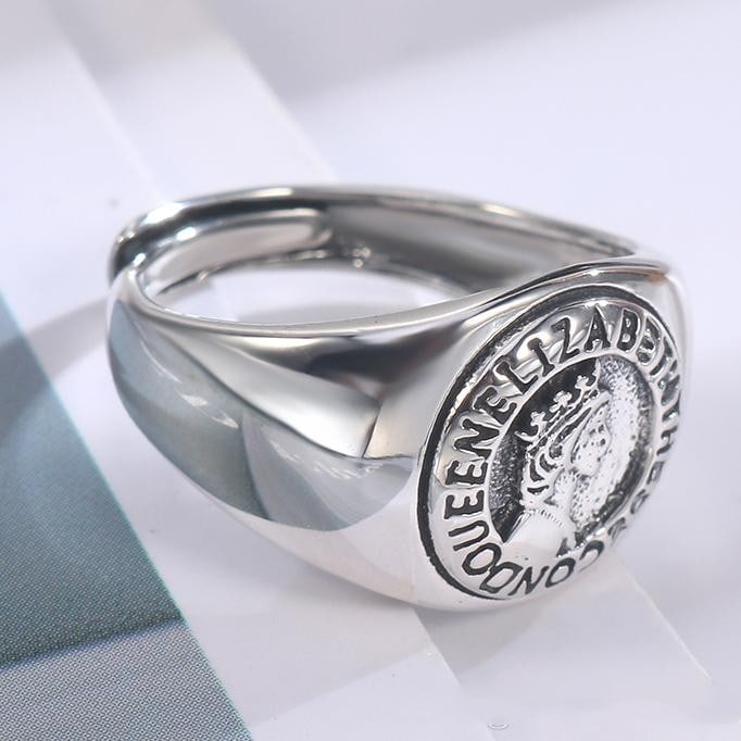 Queen Elizabeth 925 Silver Signet Ring - 4